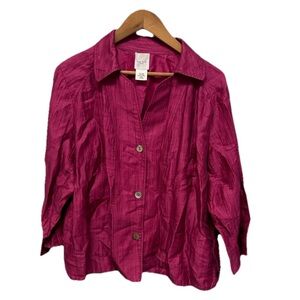 Kate Hill Women’s Magenta Linen Buttoned Blouse Striped Plus Sz 16w Grandmacore